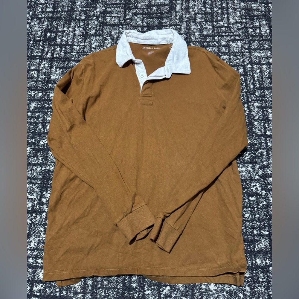 American Eagle Brown Rugby Shirt Large